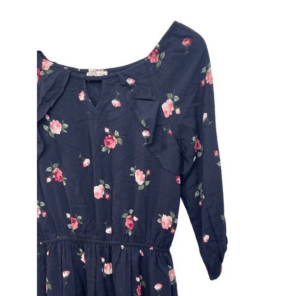 Abercrombie Kids Navy Pink Floral Boho Dress 13/14 3/4 Sleeve Fall Casual - Picture 3 of 14
